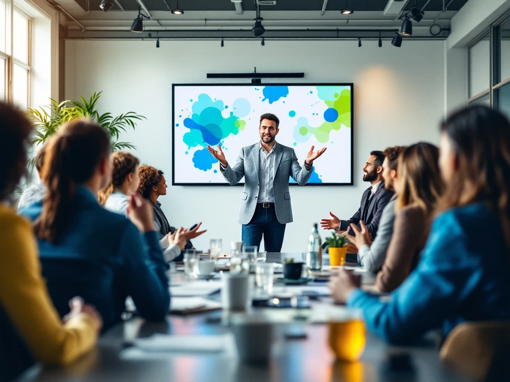 Een diverse groep professionals neemt deel aan een teambuildingworkshop in een moderne