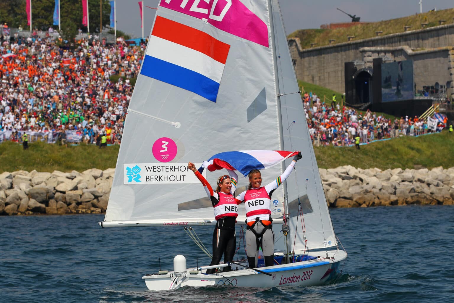 Lisa Westerhof and Lobke Berkhout at the Olympic Games 2012 in Weymouth, United Kingdom.

Fotograaf: Richard Langdon, Ocean Images. FotoÕs worden u aangeboden door het Watersportverbond en zijn rechtenvrij voor redactioneel gebruik. Naamsvermelding van fotograaf is verplicht.