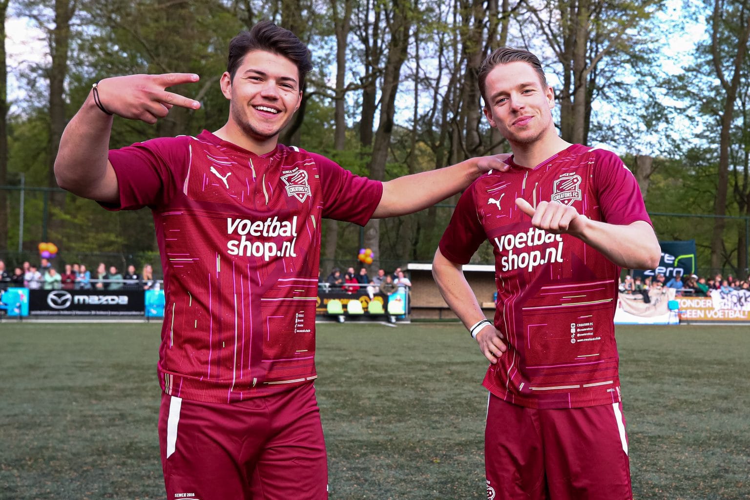VELP, NETHERLANDS - APRIL 22: Vincent Visser of Creators FC, Koen Weijland of Creators FC during the Friendly match match between SC Veluwezoom and Creators FC at Sportpark de Pinkenberg on April 22, 2022 in Velp, Netherlands (Photo by Ben Gal/Orange Pictures)