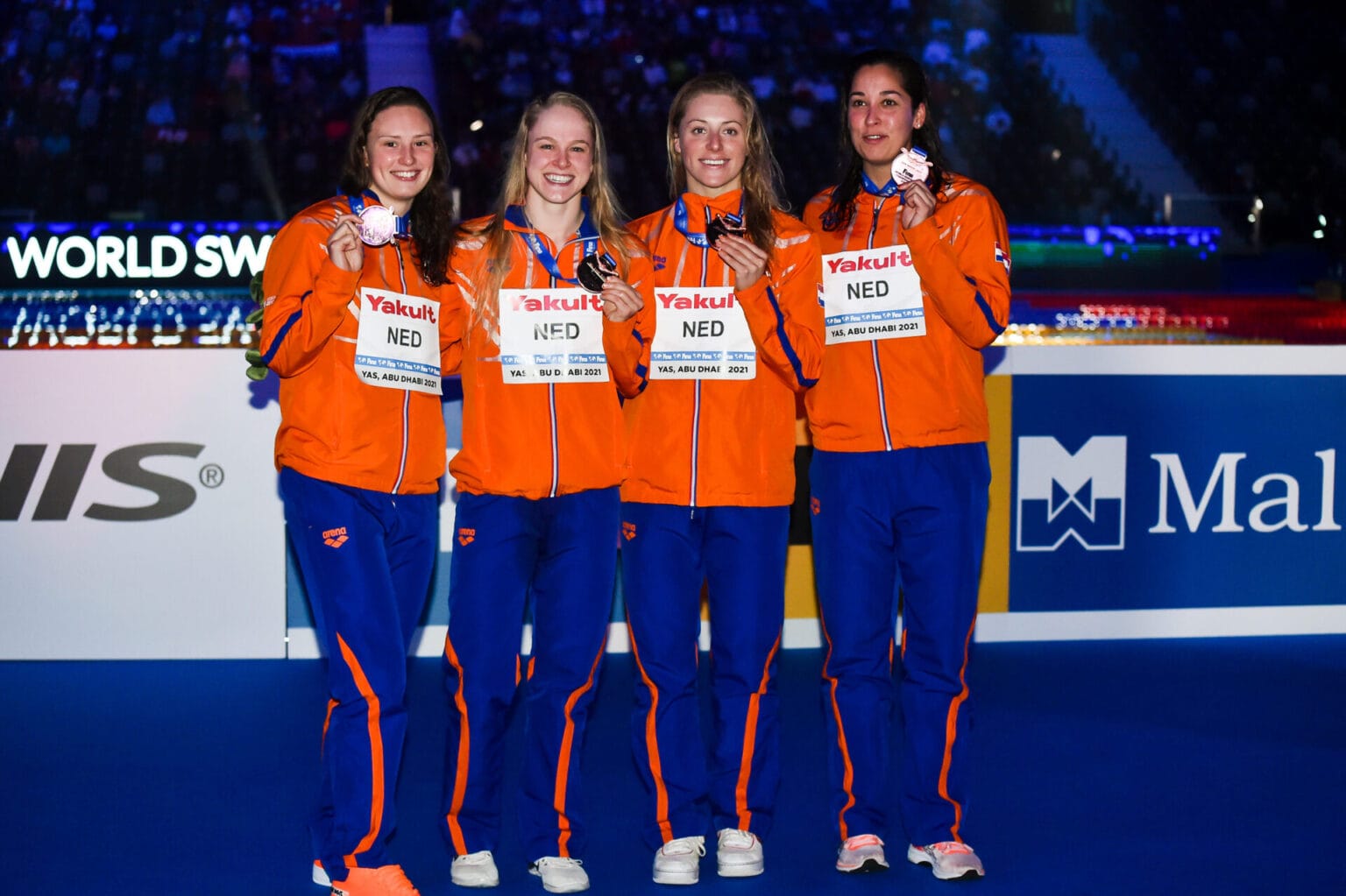 NED - Netherlands, BUSCH Kim NED, WAARD Maaike NED, TOUSSAINT Kira NED, KROMOWIDJOJO Ranomi NED
Bronze Medal
4x50m Freestyle Women Final
Abu Dhabi  - United Arab Emirates 21/12/2021 Etihad Arena
FINA World Swimming Championships (25m)
Photo Andrea Staccioli / Deepbluemedia / Insidefoto