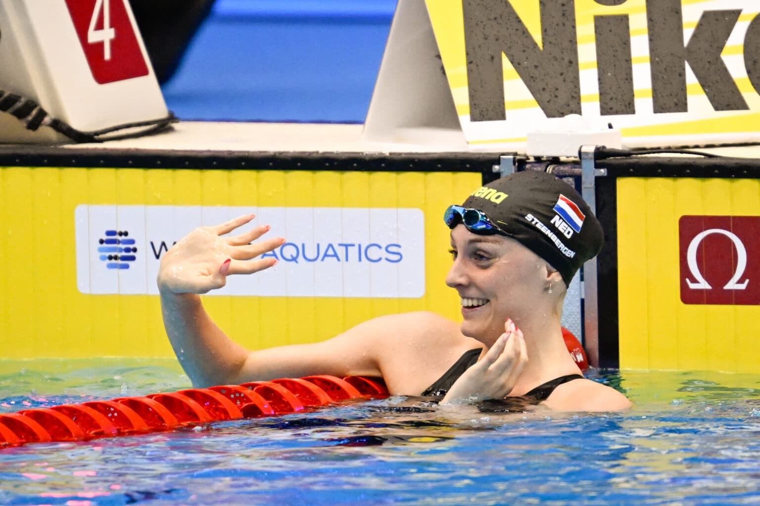 FUKUOKA, JAPAN - JULY 29: Marrit Steenbergen of the Netherlands reacts after competing in Women's 50m Freestyle on Day 16 of the Fukuoka 2023 World Aquatics Championships at the Marine Messe Fukuoka Hall A on July 29, 2023 in Fukuoka, Japan. (Photo by Nikola Krstic/BSR Agency)