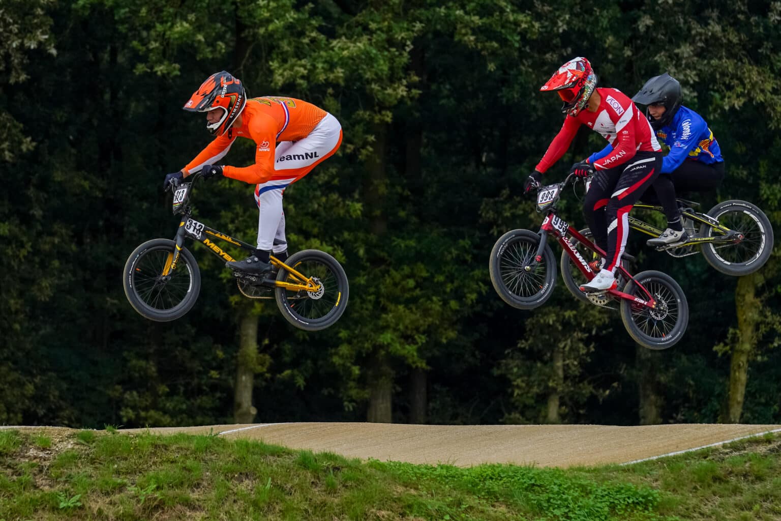 ARNHEM, NETHERLANDS - AUGUST 22: Niek Kimmann of the Netherlands is leading in his heat during the 2021 UCI BMX World Championships at Papendal on August 22, 2021 in Arnhem, Netherlands (Photo by Rene Nijhuis/Orange Pictures)