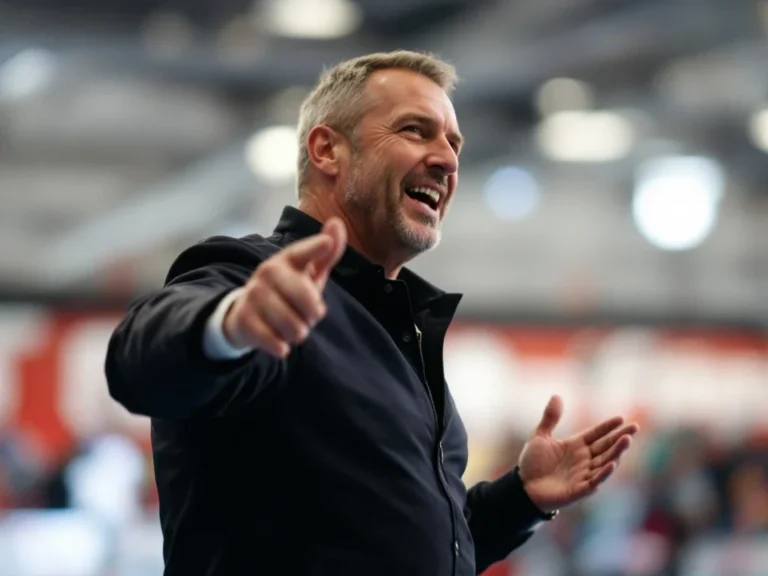 Alt: "Zakelijke setting waar een sportcoach presenteert aan bedrijfsprofessionals over motivatie en prestaties in het bedrijfsleven"