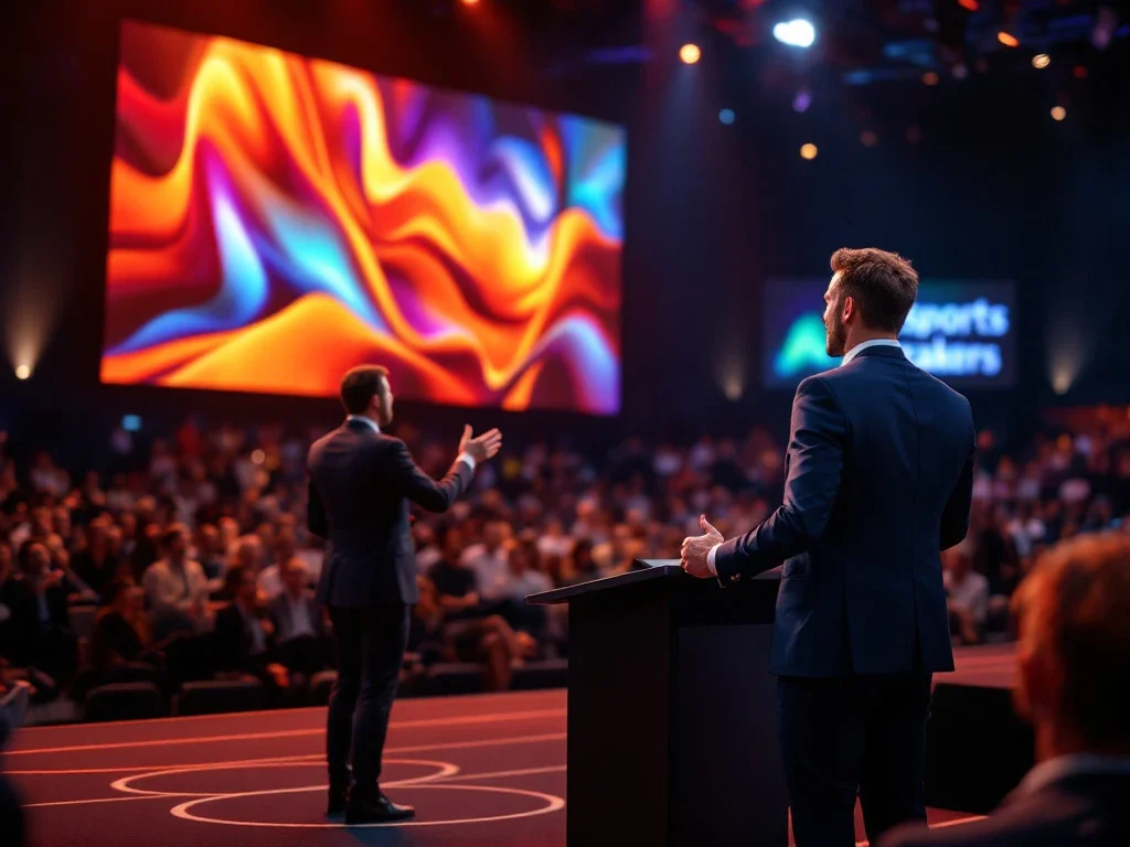 Een zelfverzekerde keynote spreker bij een podium