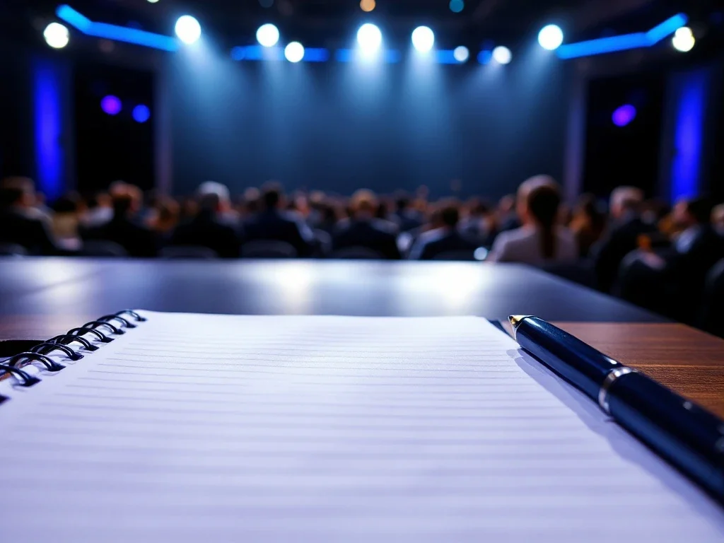 Leeg podium op conferentiepodium met dramatische belichting