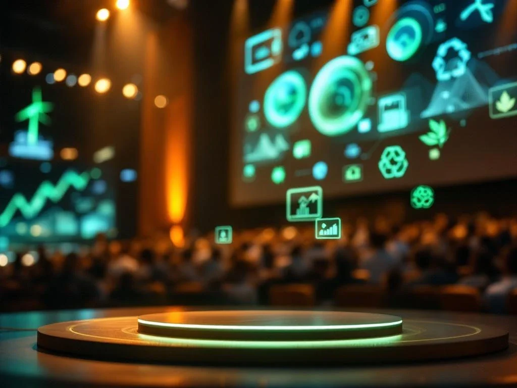 Conferentiepodium met groene verlichting