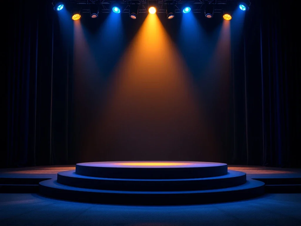 Professioneel podium met spreekgestoelte onder spotlight