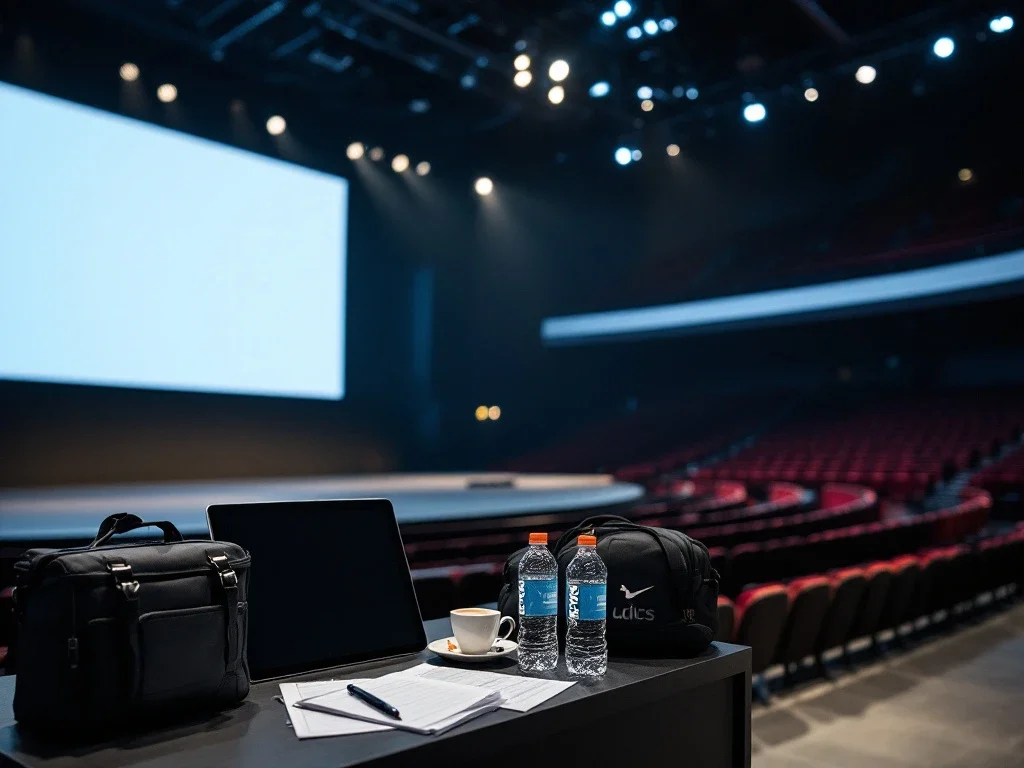 Professionele podiumopstelling voor sportevenement met spreekgestoelte