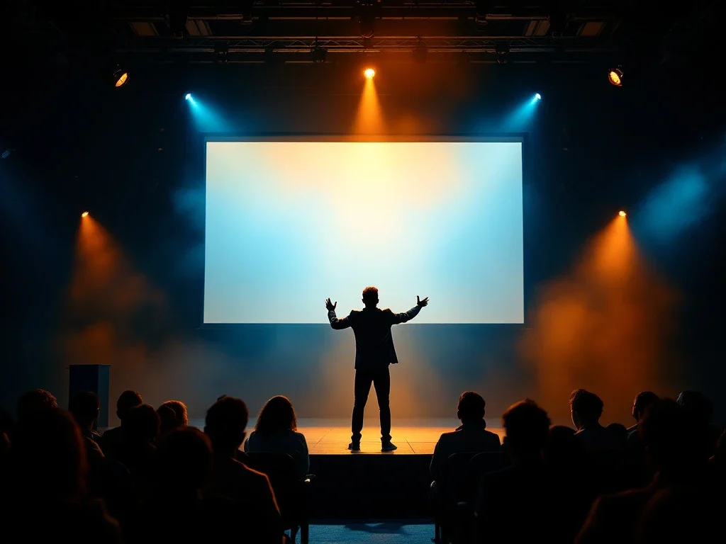 Dynamische spreker op podium met projectiescherm