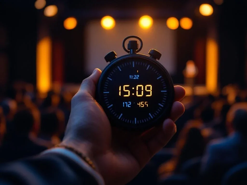 Stopwatch in professionele hand tijdens presentatie