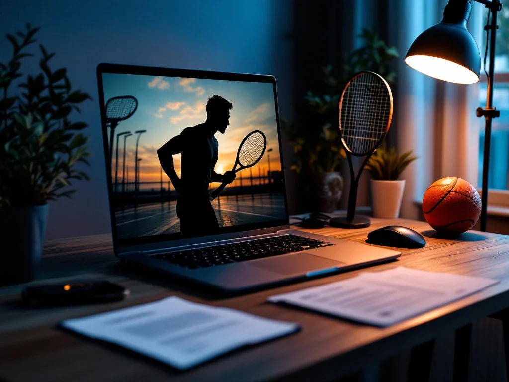 Professionele thuisstudio voor virtuele sportpresentaties met laptop