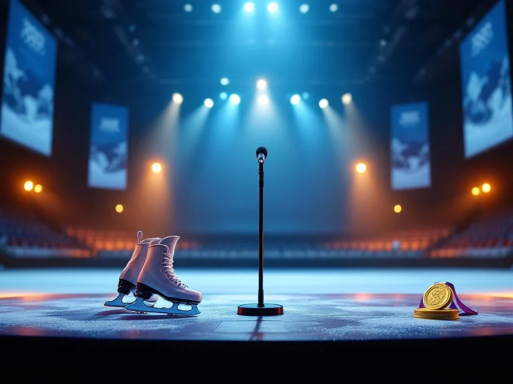Professioneel bedrijfsevenement met podium en microfoon